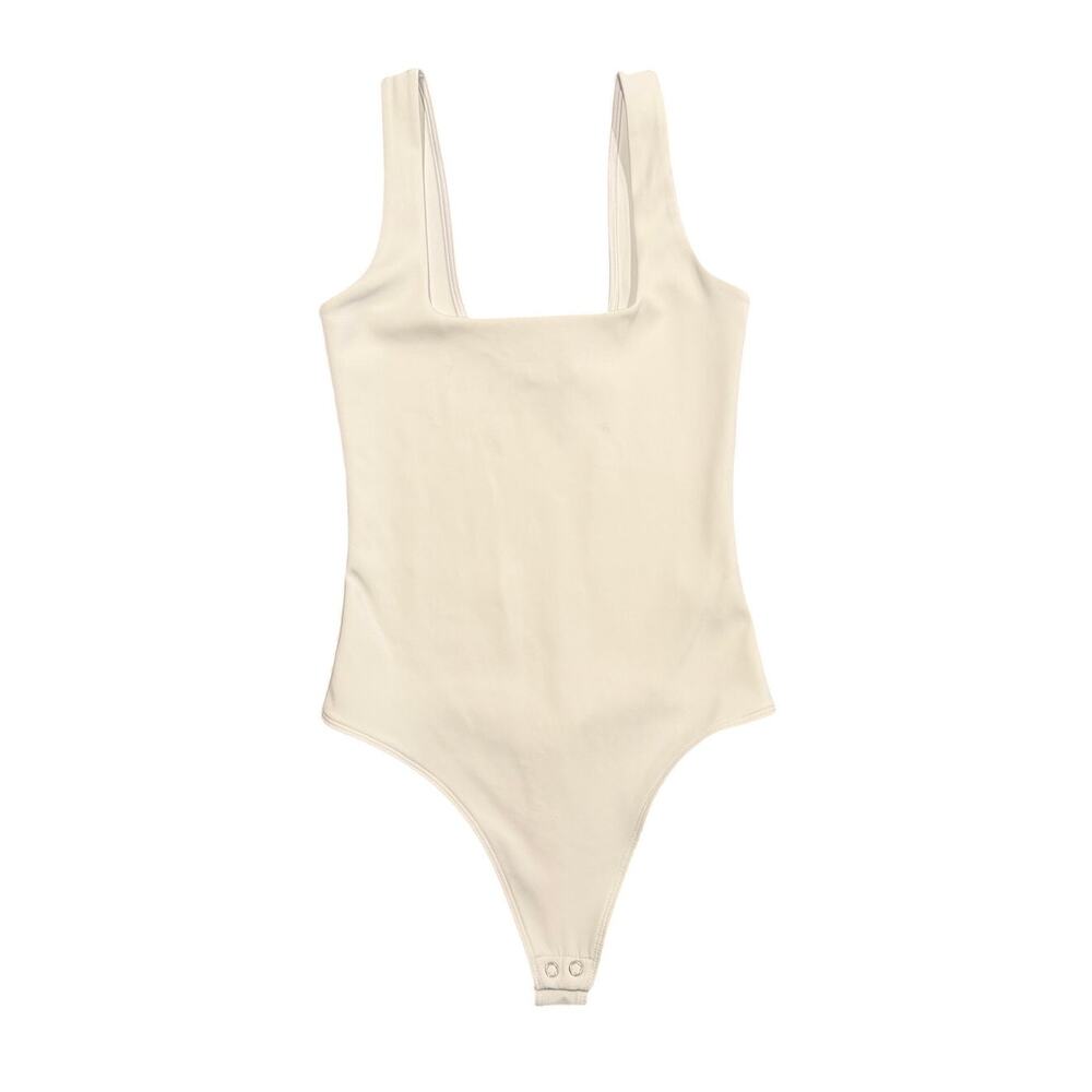 Good American Sculpting Modern Tank Bodysuit, White, Size Small, Square Neck